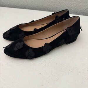 Anthropologie Shoes Size 6 Coming Up Roses Black Suede Floral Applique Flats